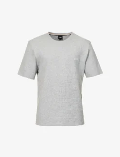Boss Logo-embroidered Waffle-effect Cotton-blend T-shirt