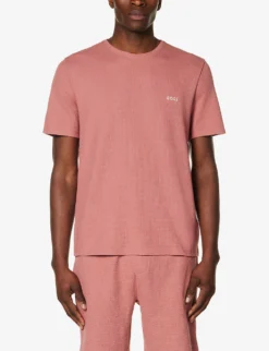 Boss Logo-embroidered Waffle-textured Cotton-blend T-shirt -Falkeis Store R04140034 OPENPINK ALT02