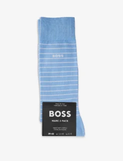 Boss Pack Of Two Stripe-pattern Stretch-cotton Knitted Socks