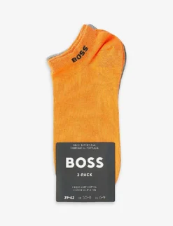 Boss Pack Of Two Logo-embroidered Stretch-cotton Blend Ankle Socks