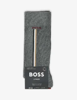 Boss Pack Of Two Iconic Logo-embroidered Stretch-cotton Blend Socks