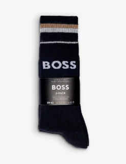 Boss Brand-print Ankle-rise Pack Of Three Stretch-cotton Blend Socks
