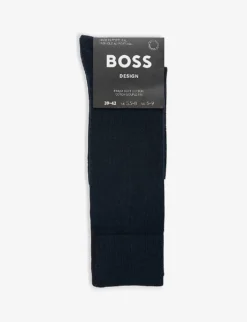 Boss Logo-embroidered Striped Stretch-organic-cotton Blend Socks