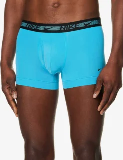 Nike Logo-waistband Pack Of Three Stretch-recycled Polyester Trunks -Falkeis Store R04140808 BLUEGREYTEXT ALT03