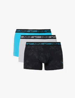 Nike Logo-waistband Pack Of Three Stretch-recycled Polyester Trunks