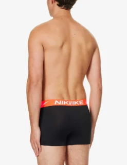 Nike Branded-waistband Pack Of Three Stretch Recycled-polyester-blend Trunks 6 Nike Branded-waistband Pack Of Three Stretch Recycled-polyester-blend Trunks -Falkeis Store R04140820 BLKBLUEGREYORANGE ALT02