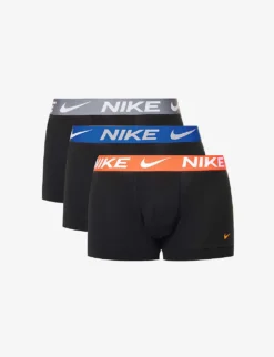 Nike Branded-waistband Pack Of Three Stretch Recycled-polyester-blend Trunks