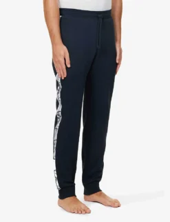 Emporio Armani Brand-tape Regular-fit Cotton-blend Jogging Bottoms -Falkeis Store R04142170 MARINE ALT02