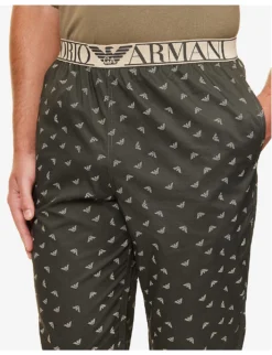 Emporio Armani Branded-waistband Logo-print Cotton-poplin Pyjama Bottoms -Falkeis Store R04142171 EARTHSANDEAGLES ALT04