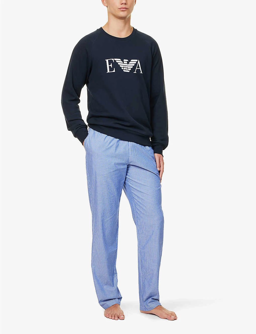 Emporio Armani Branded-waistband Stripe-pattern Cotton-poplin Pyjama Bottoms 2 Emporio Armani Branded-waistband Stripe-pattern Cotton-poplin Pyjama Bottoms - Image 2