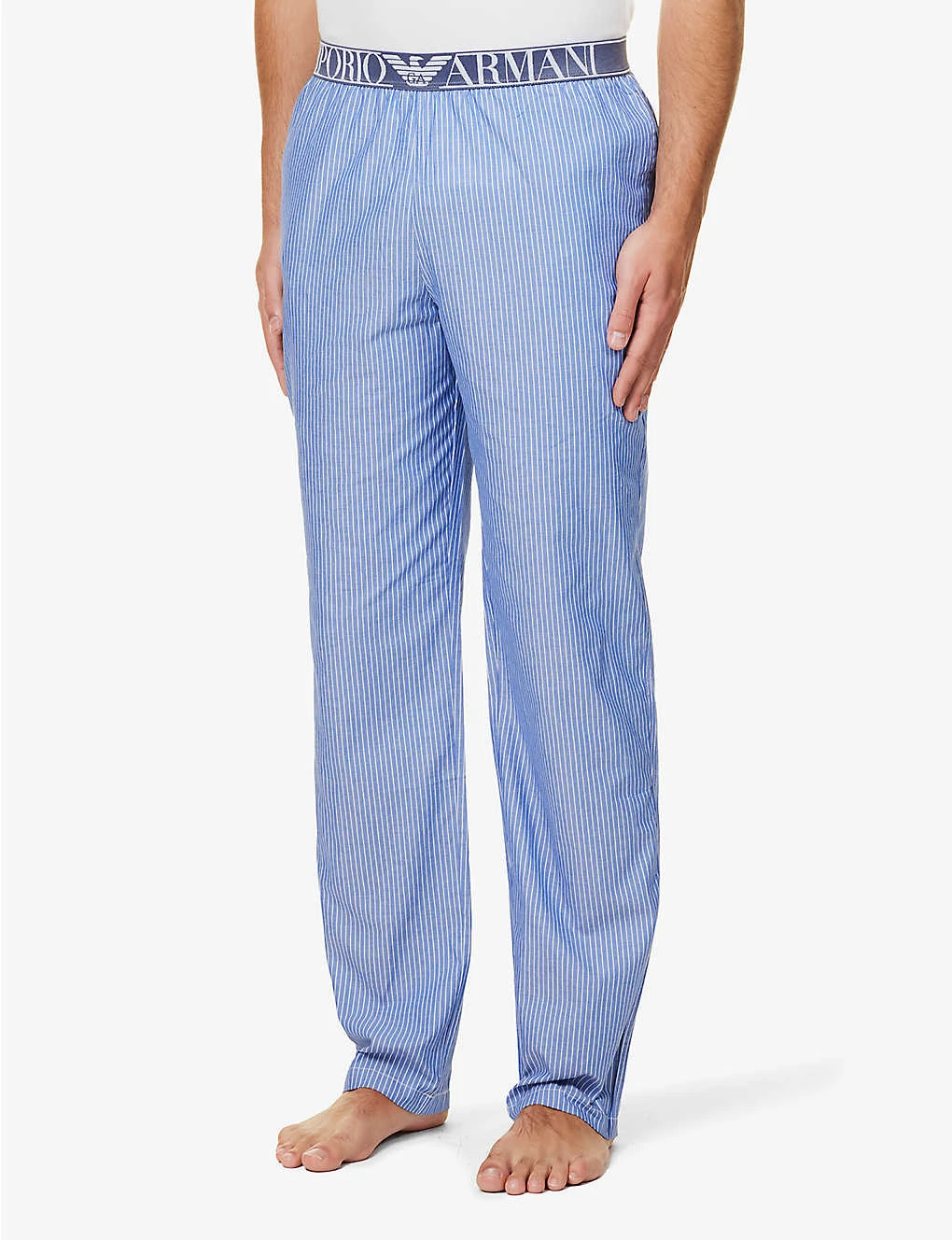 Emporio Armani Branded-waistband Stripe-pattern Cotton-poplin Pyjama Bottoms 3 Emporio Armani Branded-waistband Stripe-pattern Cotton-poplin Pyjama Bottoms - Image 3