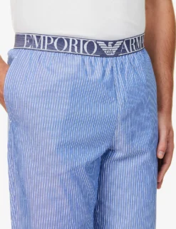 Emporio Armani Branded-waistband Stripe-pattern Cotton-poplin Pyjama Bottoms 9 Emporio Armani Branded-waistband Stripe-pattern Cotton-poplin Pyjama Bottoms -Falkeis Store R04142172 VERTSTRIPELIGHTBLU ALT04