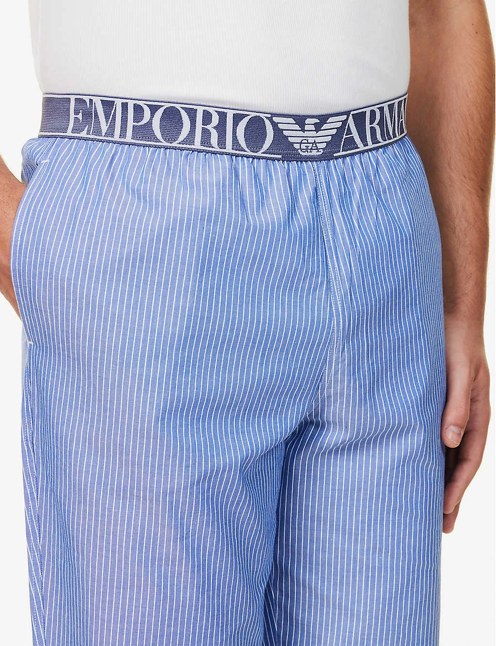 Emporio Armani Branded-waistband Stripe-pattern Cotton-poplin Pyjama Bottoms 5 Emporio Armani Branded-waistband Stripe-pattern Cotton-poplin Pyjama Bottoms - Image 5