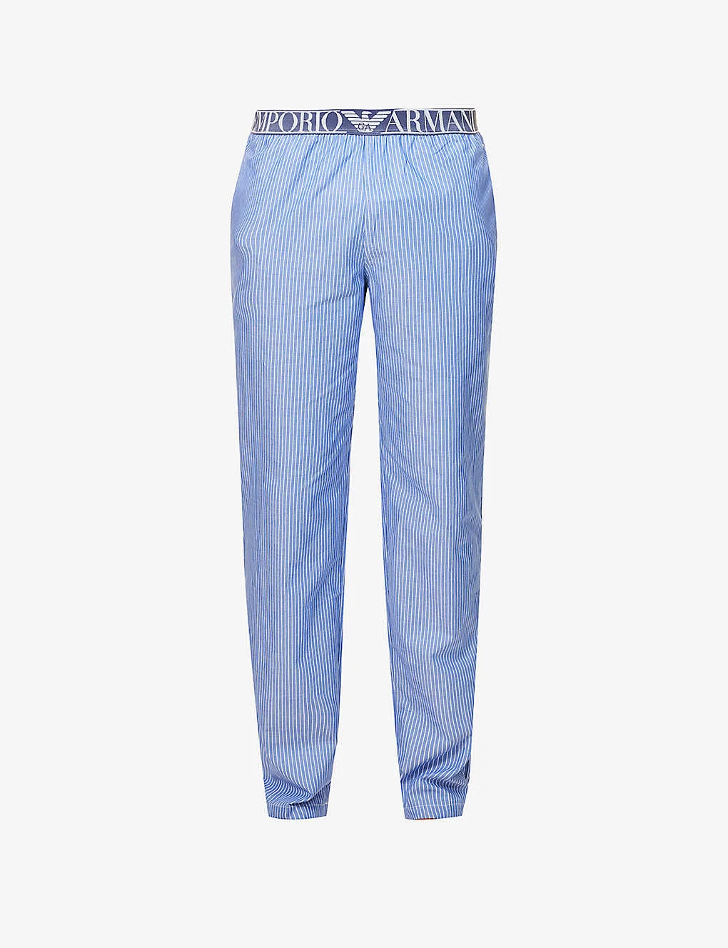 Emporio Armani Branded-waistband Stripe-pattern Cotton-poplin Pyjama Bottoms 1 Emporio Armani Branded-waistband Stripe-pattern Cotton-poplin Pyjama Bottoms