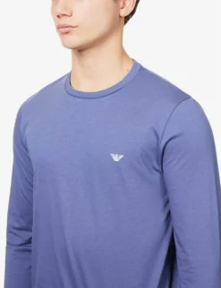 Emporio Armani Logo-embroidered Cotton Pyjamas -Falkeis Store R04142173 VERTICALSTRIPDENIM ALT04