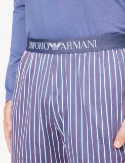 Emporio Armani Logo-embroidered Cotton Pyjamas -Falkeis Store R04142173 VERTICALSTRIPDENIM ALT05