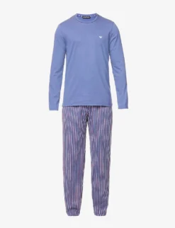 Emporio Armani Logo-embroidered Cotton Pyjamas