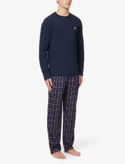 Emporio Armani Logo-embroidered  cotton Pyjamas -Falkeis Store R04142174 CHECKEAGLESMARINE ALT02