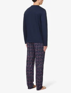 Emporio Armani Logo-embroidered  cotton Pyjamas -Falkeis Store R04142174 CHECKEAGLESMARINE ALT03