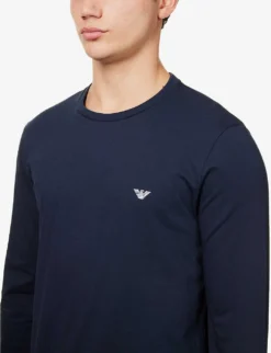 Emporio Armani Logo-embroidered  cotton Pyjamas -Falkeis Store R04142174 CHECKEAGLESMARINE ALT04