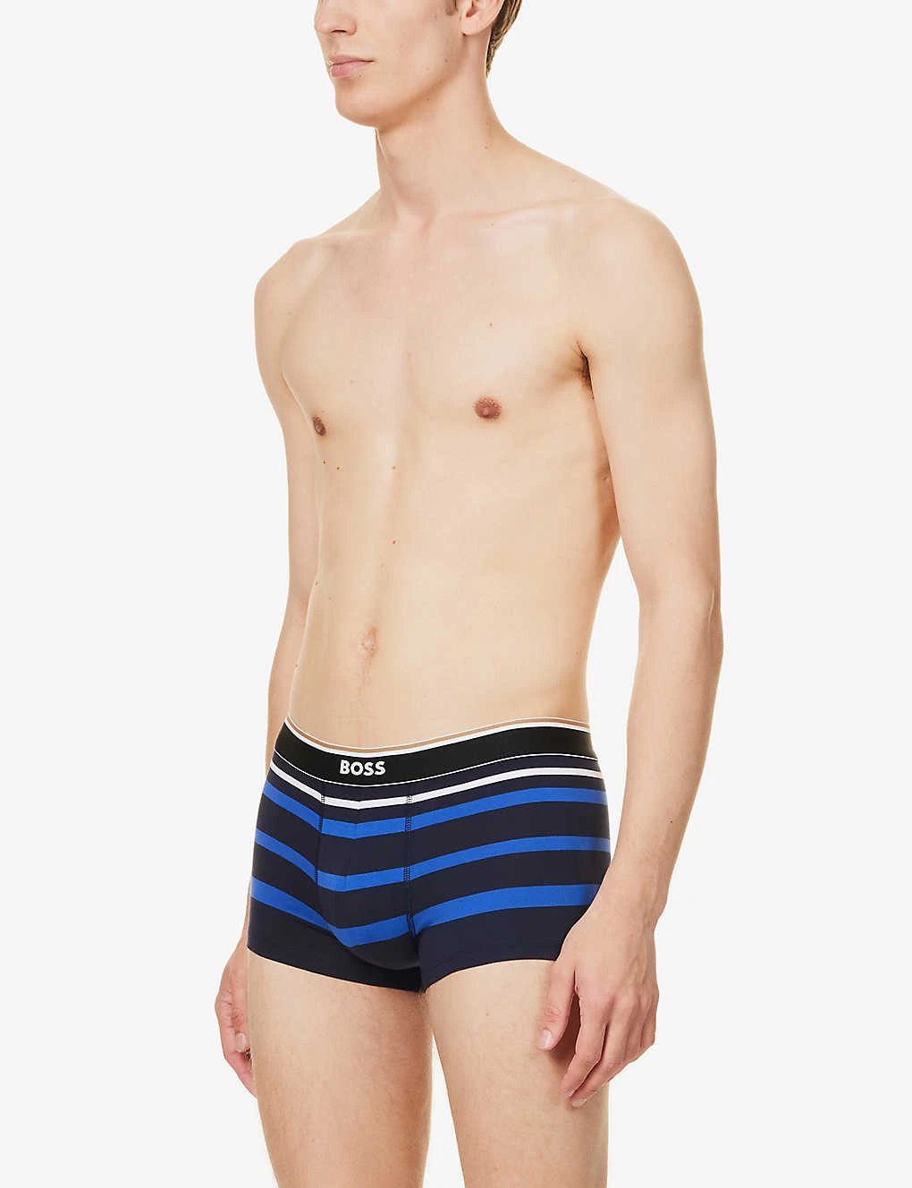 Boss Logo-waistband Striped Regular-fit Stretch-cotton Trunks 2 Boss Logo-waistband Striped Regular-fit Stretch-cotton Trunks - Image 2