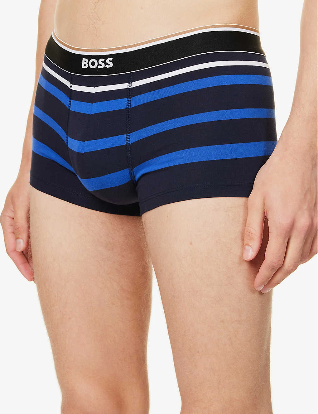 Boss Logo-waistband Striped Regular-fit Stretch-cotton Trunks 4 Boss Logo-waistband Striped Regular-fit Stretch-cotton Trunks - Image 4