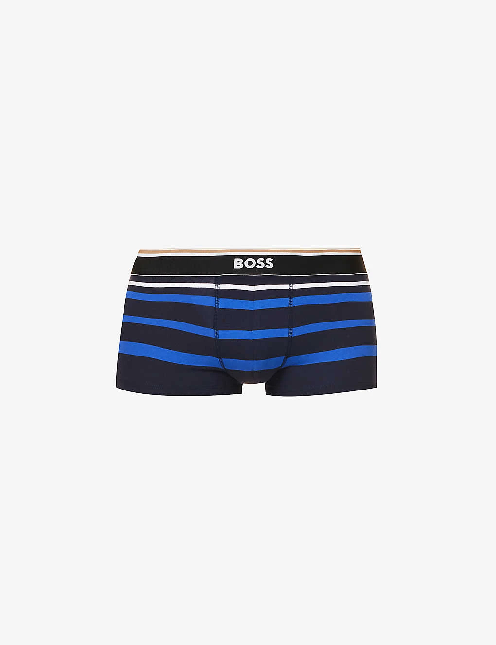 Boss Logo-waistband Striped Regular-fit Stretch-cotton Trunks 1 Boss Logo-waistband Striped Regular-fit Stretch-cotton Trunks
