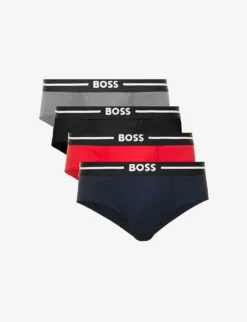 Boss Pack Of Three Colour-block Logo-print Stretch-cotton Trunks