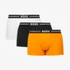 Boss Pack Of Three Logo-embroidered Stretch-cotton Trunks