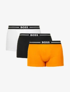 Boss Pack Of Three Logo-embroidered Stretch-cotton Trunks