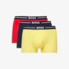 Boss Pack Of Three Branded Striped-waistband Regular-fit Stretch-cotton Trunks