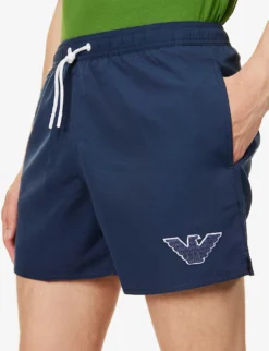Emporio Armani Logo-badge Elasticated-waist Swim Shorts -Falkeis Store R04142632 BLUNAVYNAVYBLUE ALT05
