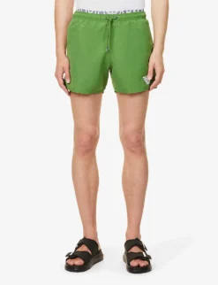 Emporio Armani Logo-embossed Elasticated-waist Swim Shorts -Falkeis Store R04142633 VERDEGREEN ALT02