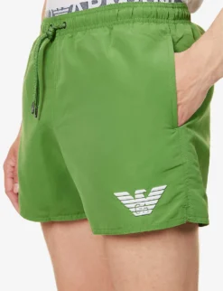 Emporio Armani Logo-embossed Elasticated-waist Swim Shorts -Falkeis Store R04142633 VERDEGREEN ALT04