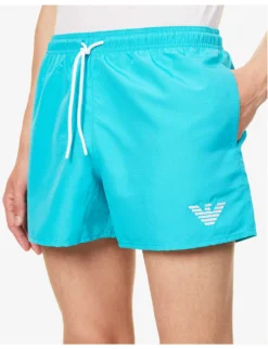 Emporio Armani Essential Logo-embroidered Elasticated-waist Swim Shorts -Falkeis Store R04142640 TURCHESETURQUOISE ALT04