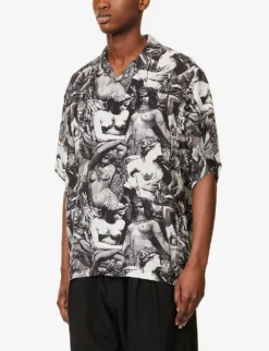 Undercover Graphic-print Patch-pocket Rayon Shirt -Falkeis Store R04143680 BLACKBASE ALT02