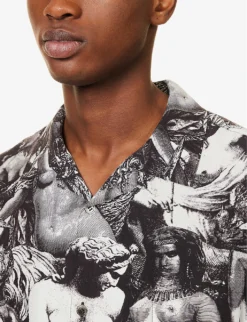 Undercover Graphic-print Patch-pocket Rayon Shirt -Falkeis Store R04143680 BLACKBASE ALT04