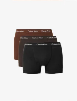 Calvin Klein Pack Of Three Branded-waistband Stretch-cotton Trunks
