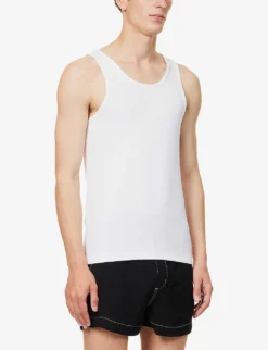 Ribbed Crew-neck Stretch-woven Blend Top -Falkeis Store R04144736 WHITE ALT02