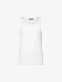 Ribbed Crew-neck Stretch-woven Blend Top