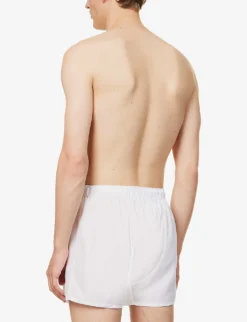 Elasticated-waist Regular-fit Woven Boxer Shorts -Falkeis Store R04144738 WHITE ALT02