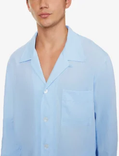 Camp-collar Relaxed-fit Woven Pyjama Shirt 7 Camp-collar Relaxed-fit Woven Pyjama Shirt -Falkeis Store R04144742 SKYBLUE ALT03