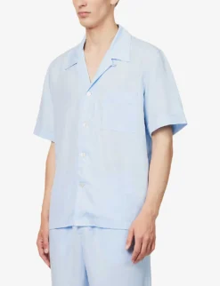 Relaxed-fit Camp-collar Woven Pyjama Top 7 Relaxed-fit Camp-collar Woven Pyjama Top -Falkeis Store R04144743 SKYBLUE ALT02