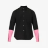 Unisex Contrast-sleeve Regular-fit Cotton-poplin Shirt