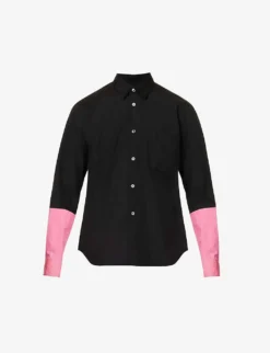 Unisex Contrast-sleeve Regular-fit Cotton-poplin Shirt