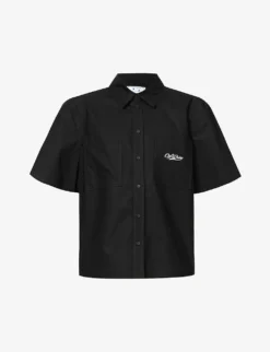 Wave Off Summer Brand-embroidered Boxy-fit Cotton Shirt
