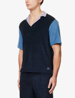 PAUL SMITH Colour-blocked Camp-collar Regular-fit Towelling Shirt -Falkeis Store R04148052 INKYBLUE ALT02