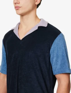 PAUL SMITH Colour-blocked Camp-collar Regular-fit Towelling Shirt -Falkeis Store R04148052 INKYBLUE ALT04