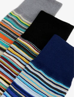 PAUL SMITH Pack Of Three Striped Stretch-cotton Blend Socks -Falkeis Store R04148362 MULTICOLOUR ALT02