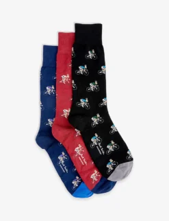 PAUL SMITH Rabbit-print Contrast-panel Stretch Cotton-blend Socks